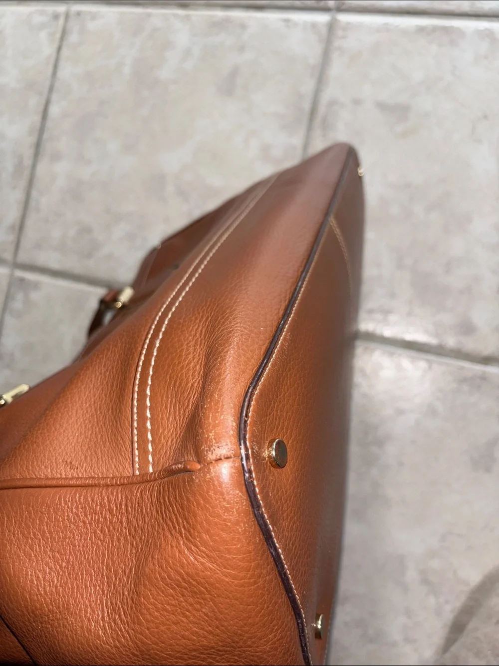 Cole Haan Brown Leather Tote Bag with Navy Interior